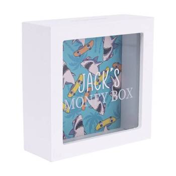 Splosh Money Box Jack Personalised Name Wooden White Green 13x5x13cm