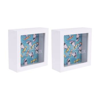2PK Splosh Kids Money Box Lucas Personalised Wooden Green White 13x5x13cm
