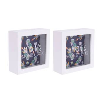 2PK Splosh Kids Money Box Mason Personalised White Dark Blue 13x5x13cm