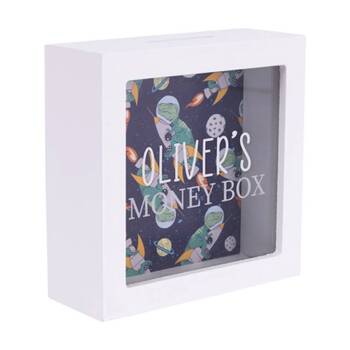 Splosh Kids Money Box Oliver Personalised White Dark Blue 13x5x13cm