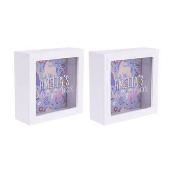 2PK Splosh Kids Money Box Amelia Personalised White Blue 13x5x13cm