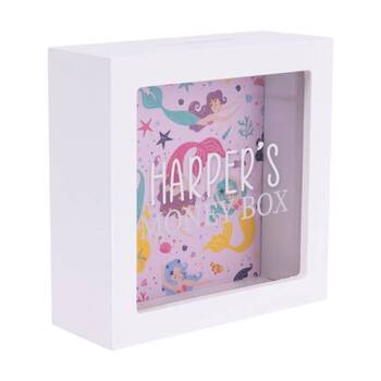 Splosh Kids Money Box Harper Personalised Name White Pink 13x5x13cm