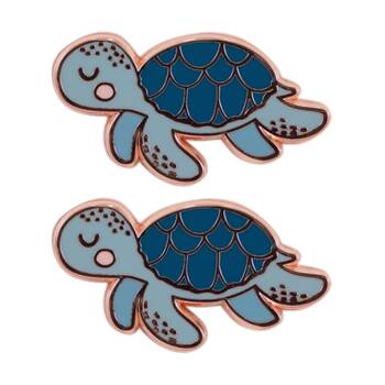 2PK Splosh Turtle Friend Keepsake Pin Enamel Rose Gold Blue Pink 3x1x2.5cm