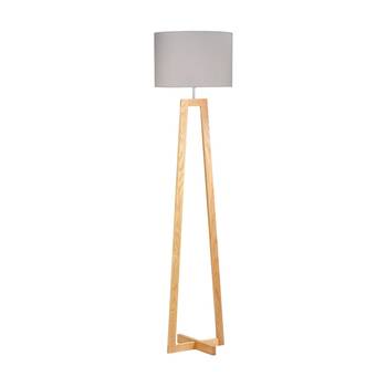 Urban Style Dana Floor Lamp Fabric Shade Tripod Timber Base Decor Grey