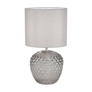 Urban Style Annie Table Lamp Embossed Glass Base Fabric Shade Decor Grey