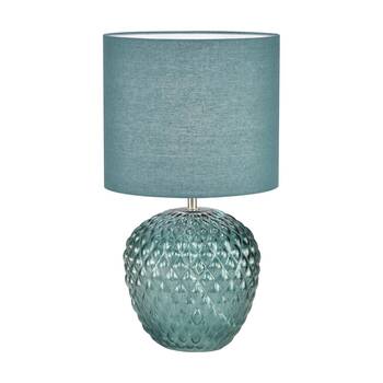 Urban Style Annie Table Lamp Embossed Glass Base Fabric Shade Decor Green