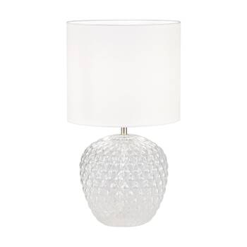 Urban Style Annie Table Lamp Embossed Glass Base Fabric Shade Decor White