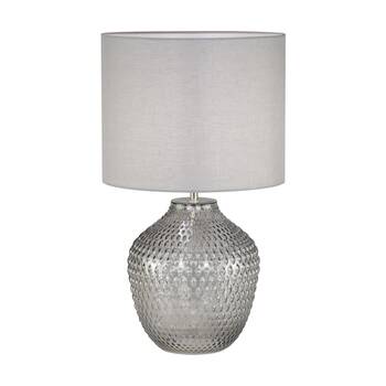 Urban Style Cassie Table Lamp Textured Glass Base Fabric Shade Decor Grey