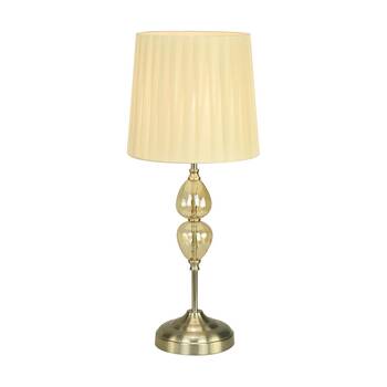 Urban Style Edith Table Lamp Glass Brushed Metal Base Pleated Shade Cream