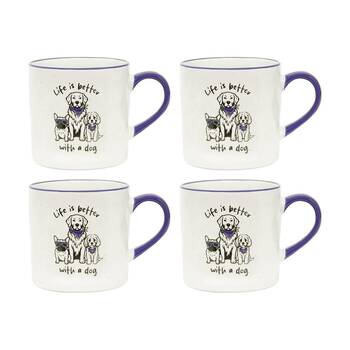 4PK Loved By My Pet Mugs Life Is Better With A Dog Ceramic Drinking Mug 380ml