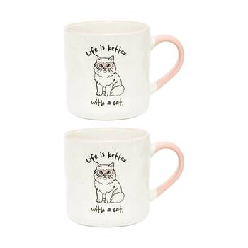 2PK Loved By My Pet Mugs Life Is Better With A Cat Ceramic Drinking Mug 380ml