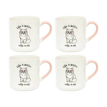 4PK Loved By My Pet Mugs Life Is Better With A Cat Ceramic Drinking Mug 380ml