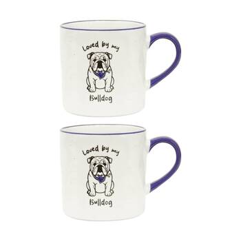 2PK Loved By My Pet Mugs Bulldog Ceramic Drinking Mug Kitchenware 380ml