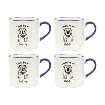 4PK Loved By My Pet Mugs Bulldog Ceramic Drinking Mug Kitchenware 380ml