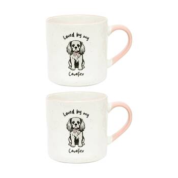 2PK Loved By My Pet Mugs Cavalier Ceramic Drinking Mug Kitchenware 380ml