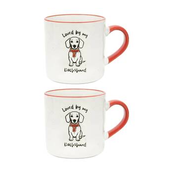 2PK Loved By My Pet Mugs Dachshund Ceramic Drinking Mug Kitchenware 380ml