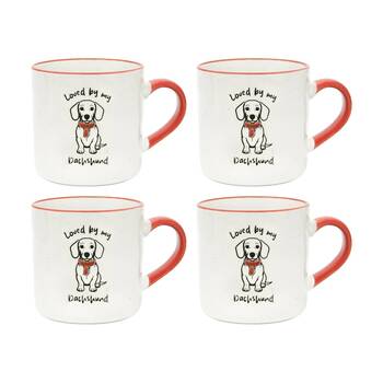 4PK Loved By My Pet Mugs Dachshund Ceramic Drinking Mug Kitchenware 380ml