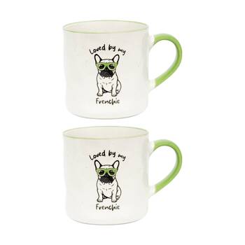 2PK Loved By My Pet Mugs Frenchie Ceramic Drinking Mug Kitchenware 380ml