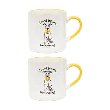 2PK Loved By My Pet Mugs Greyhound Ceramic Drinking Mug Kitchenware 380ml