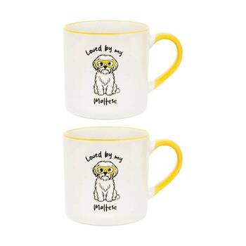 2PK Love By My Pet Mugs Maltese Mug Ceramic Drinking Kitchenware 380ml