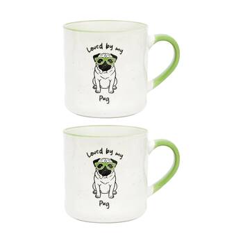 2PK Loved By My Pet Mugs Pug Ceramic Mug Drinking Kitchenware 380ml