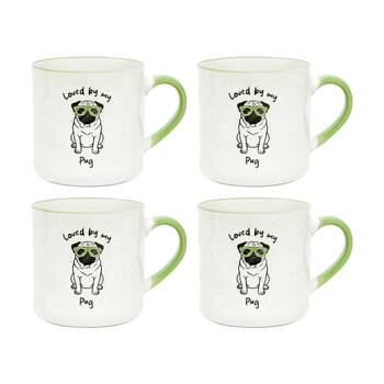 4PK Loved By My Pet Mugs Pug Ceramic Mug Drinking Kitchenware 380ml