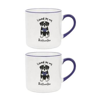 2PK Loved By My Pet Mugs Rottweiler Ceramic Drinking Mug Kitchenware 380ml