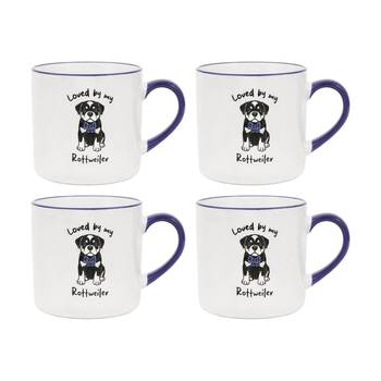 4PK Loved By My Pet Mugs Rottweiler Ceramic Drinking Mug Kitchenware 380ml