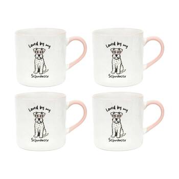 4PK Loved By My Pet Mugs Schnauzer Ceramic Drinking Mug Kitchenware 380ml