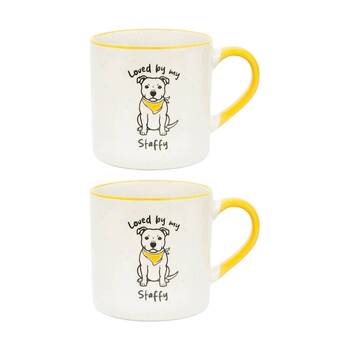 2PK Loved By My Pet Mugs Staffy Ceramic Drinking Mug Kitchenware 380ml