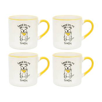 4PK Loved By My Pet Mugs Staffy Ceramic Drinking Mug Kitchenware 380ml