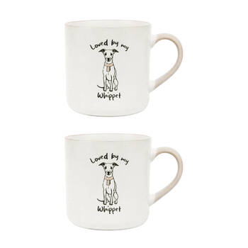 2PK Loved By My Pet Mugs Whippet Ceramic Drinking Mug Kitchenware 380ml