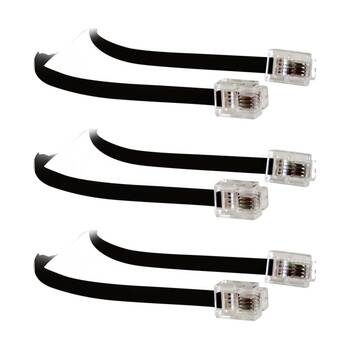 3PK Te 10Mt Modular Plug Lead Black Rj12 Line Cord 6P4C Tel5165 Telephone