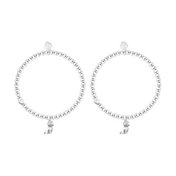 2PK Life Charms Just Because Cat Lover Stretch Bracelet Silver 17.5cm