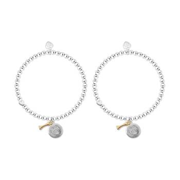 2PK Life Charms Just Because Dog Lover Stretch Bracelet Silver Gold 17.5cm