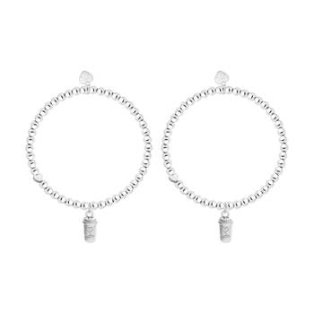 2PK Life Charms Just Because Coffee Stretch Bracelet Silver 17.5cm