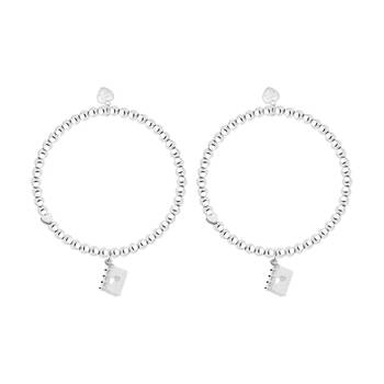 2PK Life Charms Just Because Book Lover Bracelet Stretch Silver 17.5cm