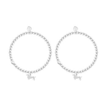 2PK Life Charms Just Because Little Sausage Bracelet Stretch Silver 17.5cm