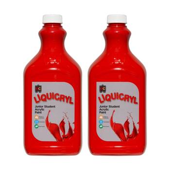 2PK Educational Colours Liquicryl Junior Student Acrylic Paint Red 2L
