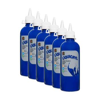 6PK Educational Colours Liquicryl Junior Student Acrylic Paint Bright Blue 500ml