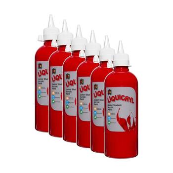 6PK Educational Colours Liquicryl Junior Student Acrylic Paint Crimson 500ml