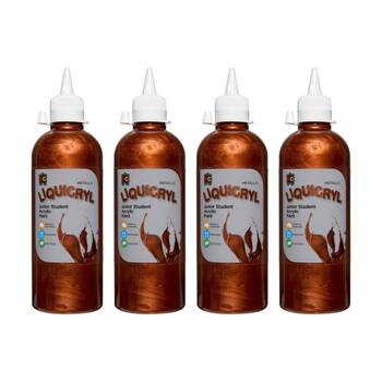 4PK Educational Colours Metallic Liquicryl Student Acrylic Paint Copper 500ml