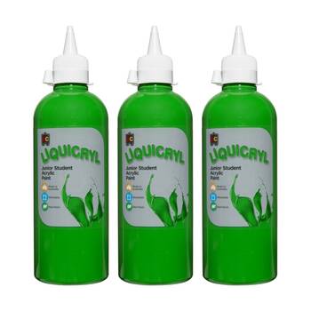3PK Educational Colours Liquicryl Junior Student Acrylic Paint Leaf Green 500ml