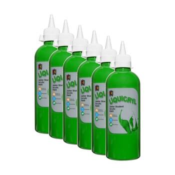 6PK Educational Colours Liquicryl Junior Student Acrylic Paint Leaf Green 500ml
