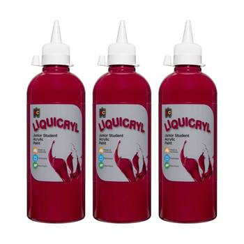 3PK Educational Colours Liquicryl Junior Student Acrylic Paint Magenta 500ml