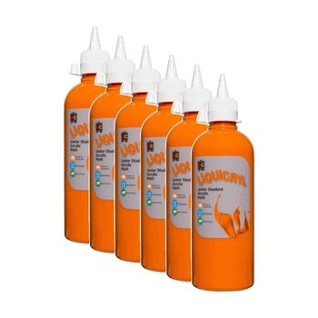 6PK Educational Colours Liquicryl Junior Student Acrylic Paint Orange 500ml