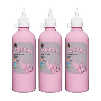 3PK Educational Colours Liquicryl Junior Student Acrylic Paint Pink 500ml