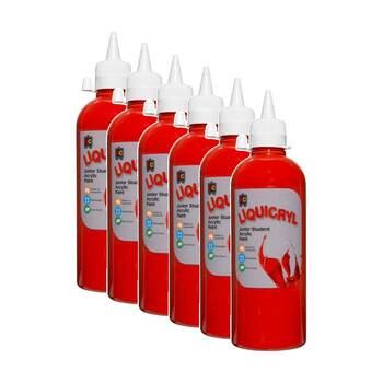 6PK Educational Colours Liquicryl Junior Student Acrylic Paint Bright Red 500ml