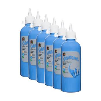 6PK Educational Colours Liquicryl Junior Student Acrylic Paint Sky Blue 500ml