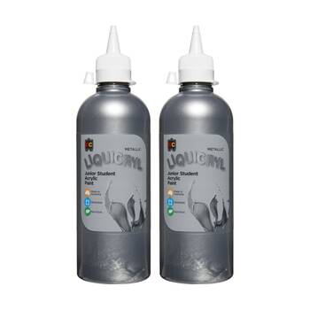 2PK Educational Colours Metallic Liquicryl Student Acrylic Paint Silver 500ml